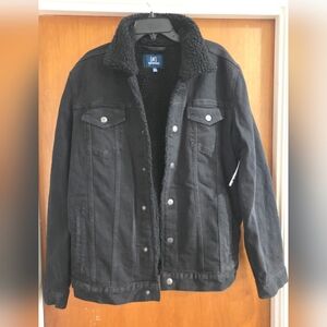 Men's Black Sherpa Lined Denim Jacket George Flex